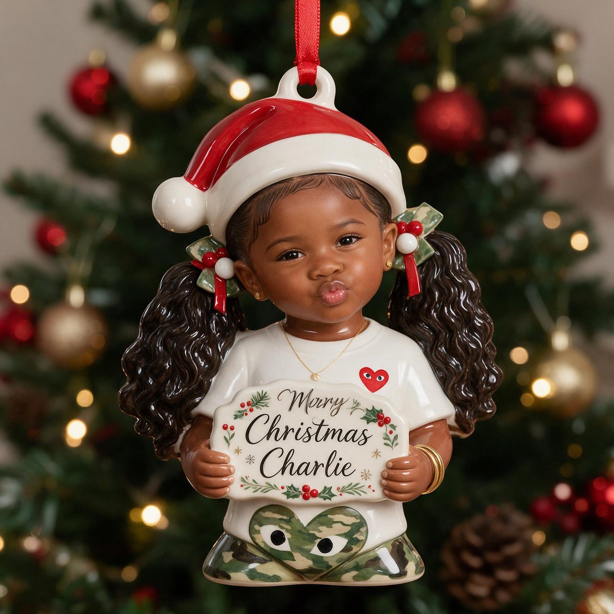 Personalized Christmas Black Little Girl Premium 3D Ornament Keepsake Gift
