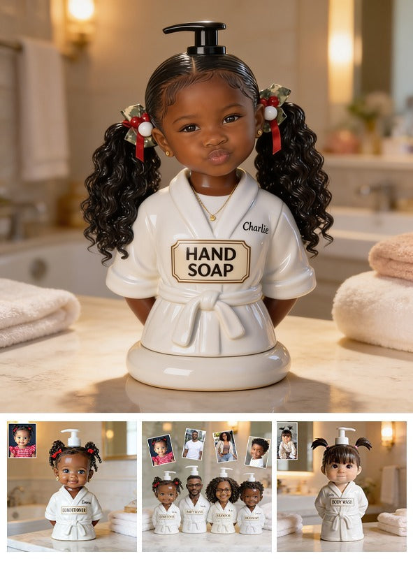 Personalized Black Little Girl Soap Pump Dispenser Kids Bathroom Decor Gift
