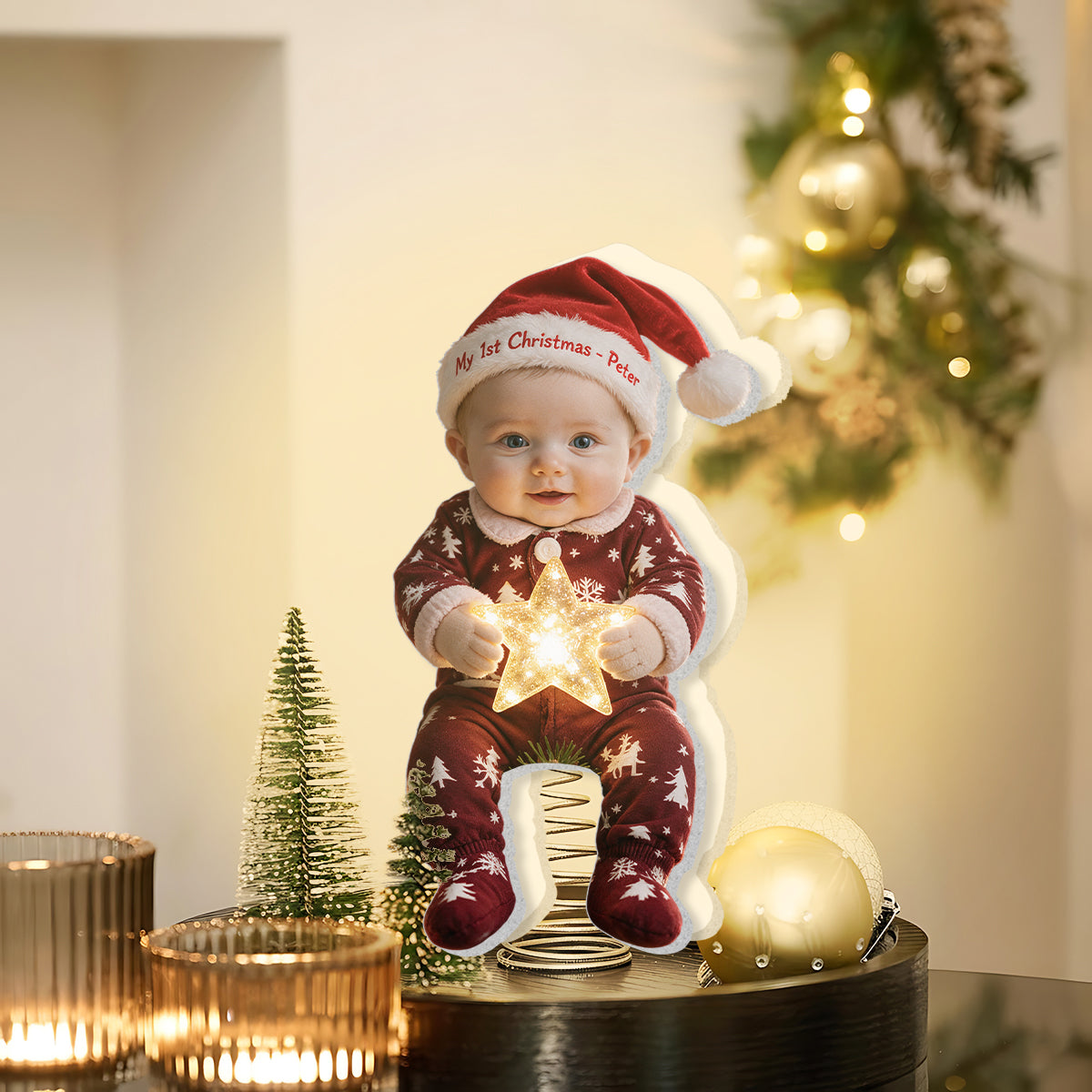 Personalized Christmas Baby Boy LED Light Tree Topper