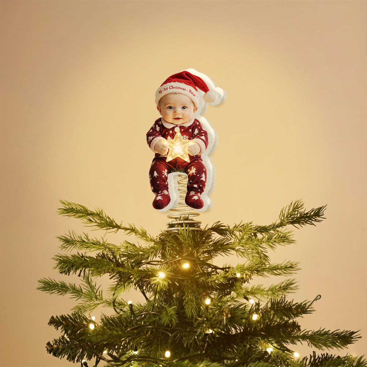 Personalized Christmas Latino Little Boy LED Light Tree Topper Gift for Son Grandson