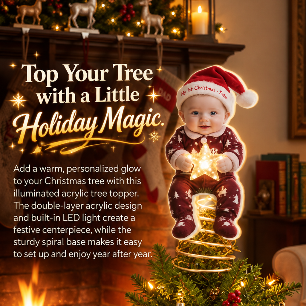 Personalized Christmas Latino Little Boy LED Light Tree Topper Gift for Son Grandson