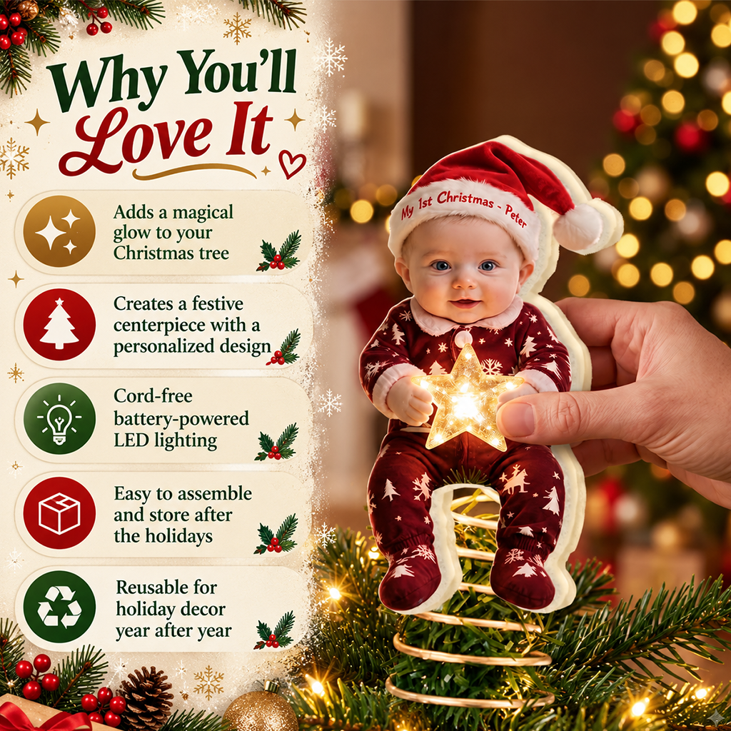 Personalized Christmas Latino Little Boy LED Light Tree Topper Gift for Son Grandson