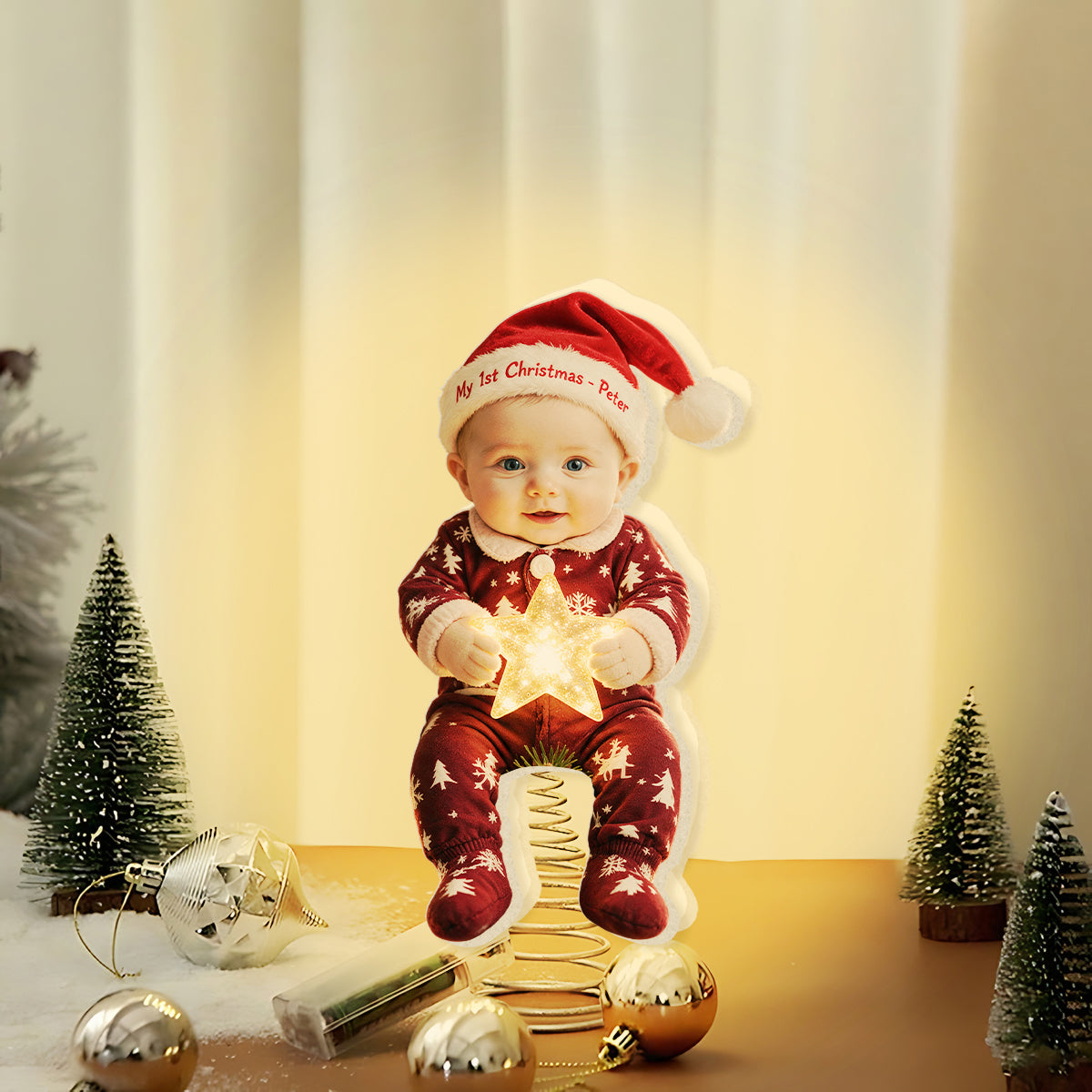 Personalized Christmas Latino Little Boy LED Light Tree Topper Gift for Son Grandson