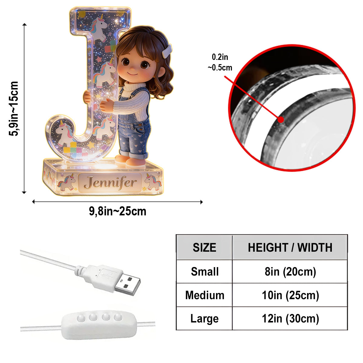 Personalized Little Girl Acrylic LED Night Light Kid Bedroom Decor Gift