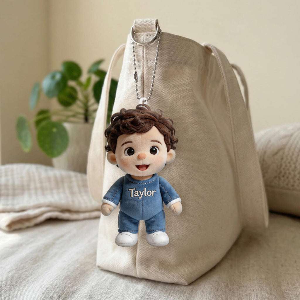 Personalized Black Little Boy Plush Keychain Custom Keepsake Gift