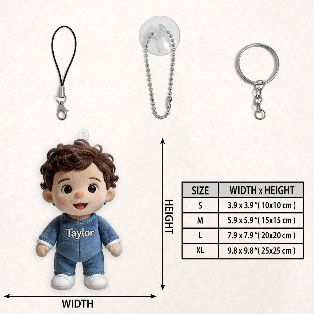 Personalized Black Little Boy Plush Keychain Custom Keepsake Gift