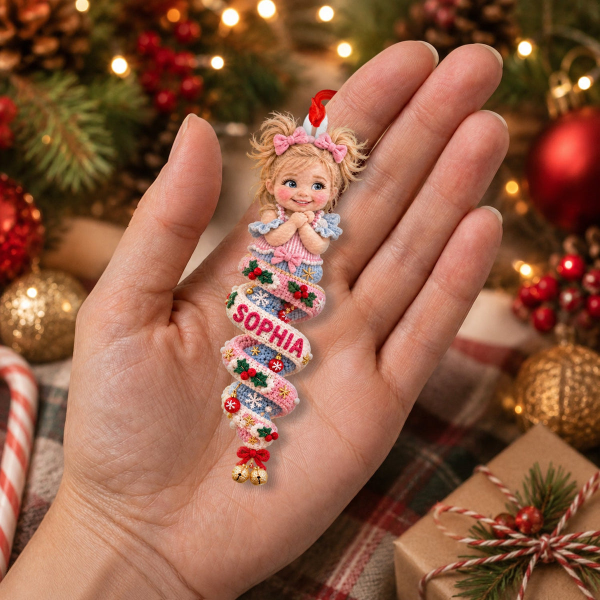 Custom Photo Christmas Little Girl Plush Ornament, Gift for Daughter Granddaughter Niece