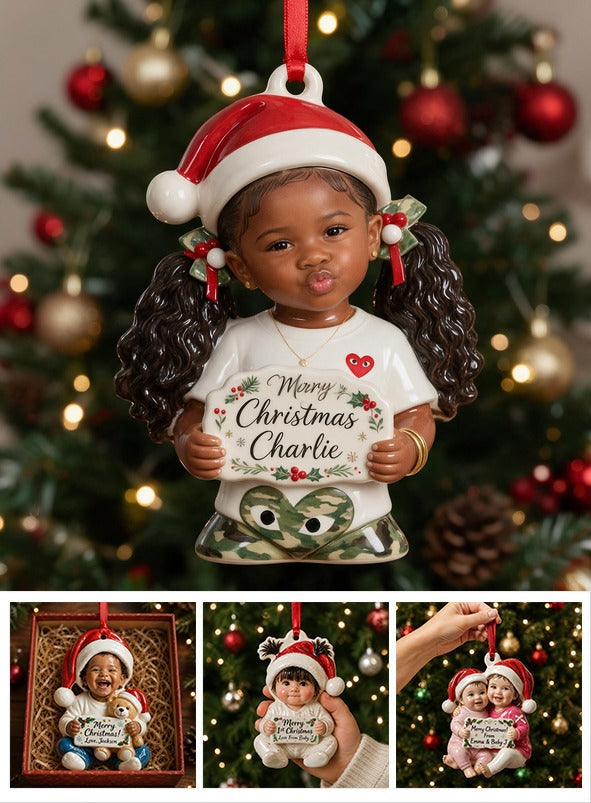Personalized Christmas Black Little Girl Premium 3D Ornament Keepsake Gift