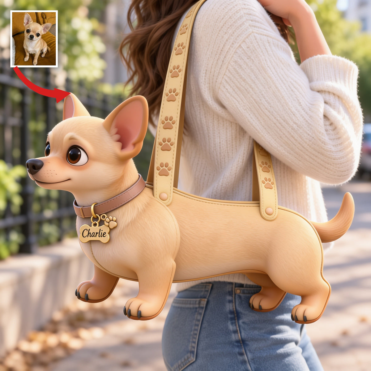 Personalized Fawn White Chihuahua Custom Shape Tote Bag Dog Lover Gift