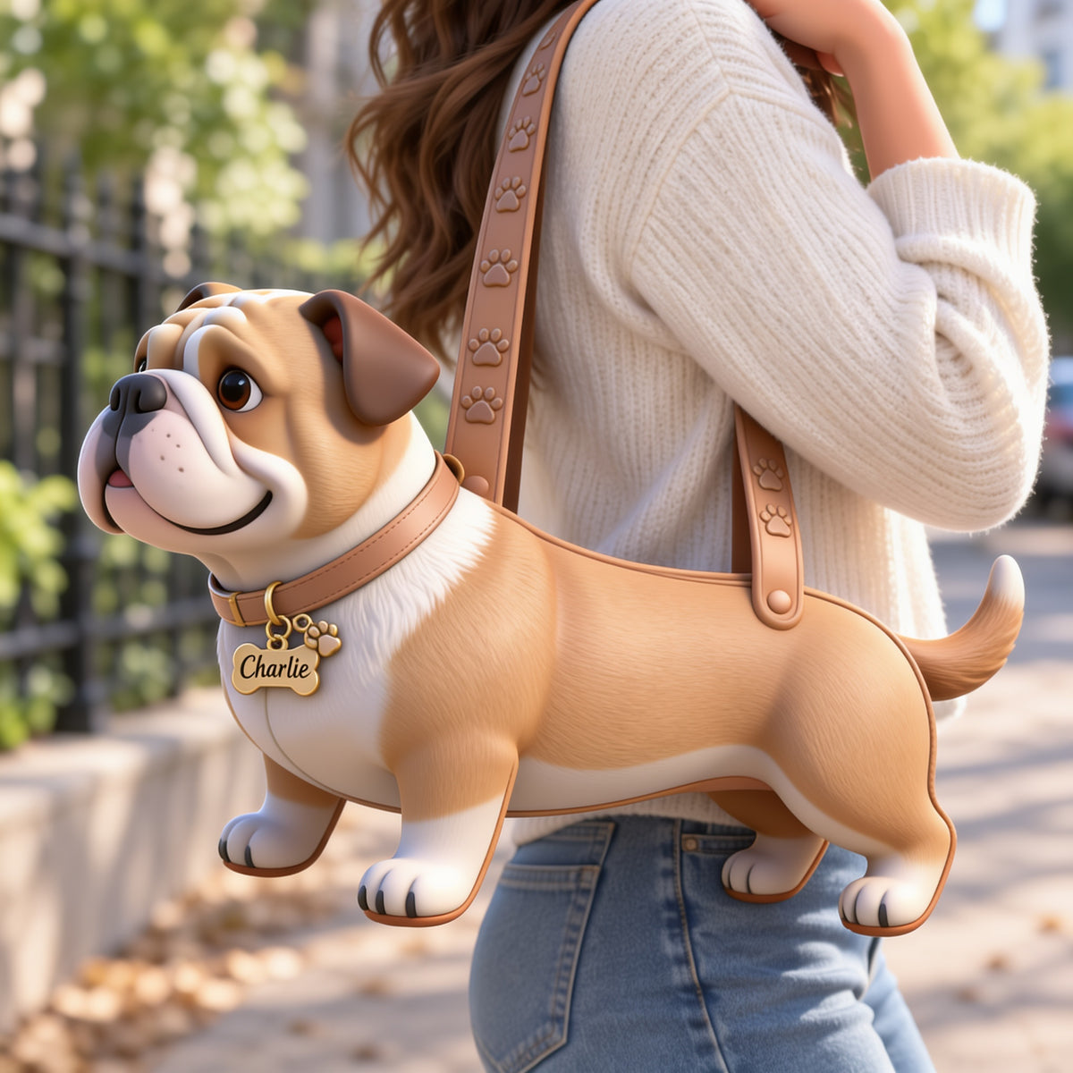 Personalized Fawn White Bulldog Custom Shape Tote Bag Pet Lover Gift