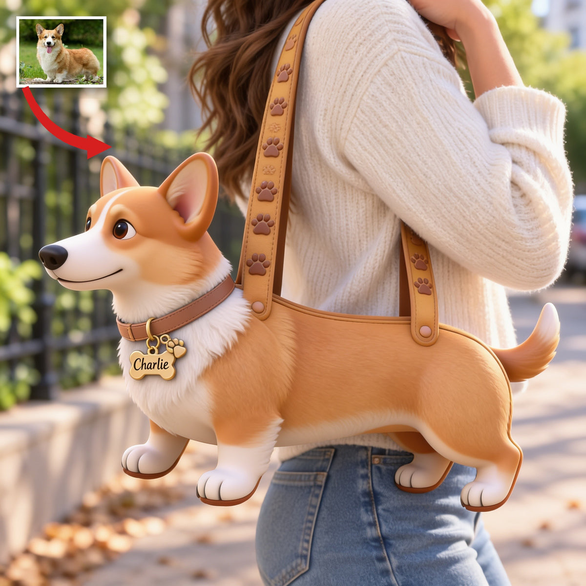 Personalized Tan and White Pembroke Welsh Corgi Custom Shape Tote Bag