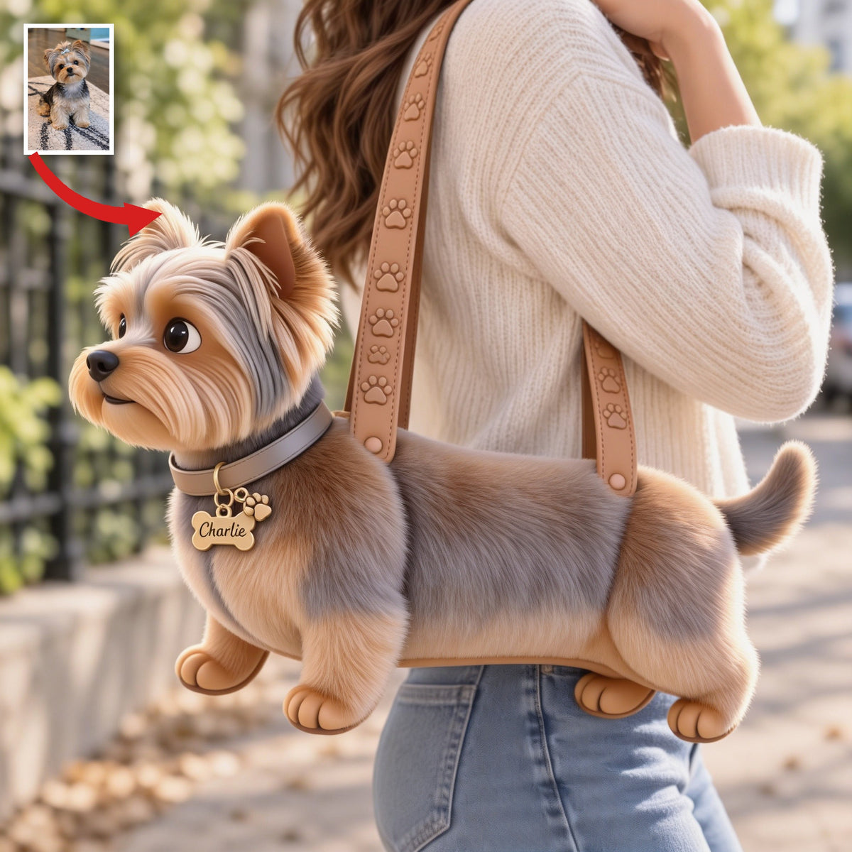 Personalized Long Coat Yorkshire Terrier Shaped Tote Bag Dog Lover Gift