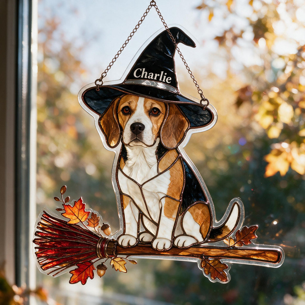 Personalized Halloween Tricolor Adult Beagle 3D Glass Suncatcher