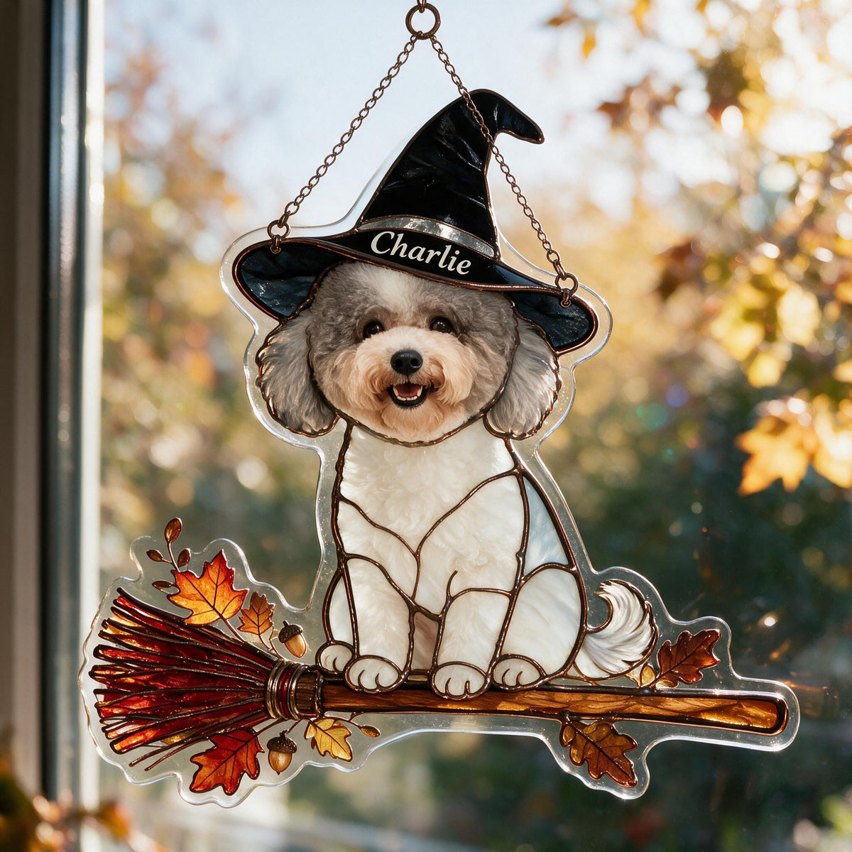 Personalized Halloween Curly Adult Poodle 3D Glass Suncatcher Pet Decor Gift