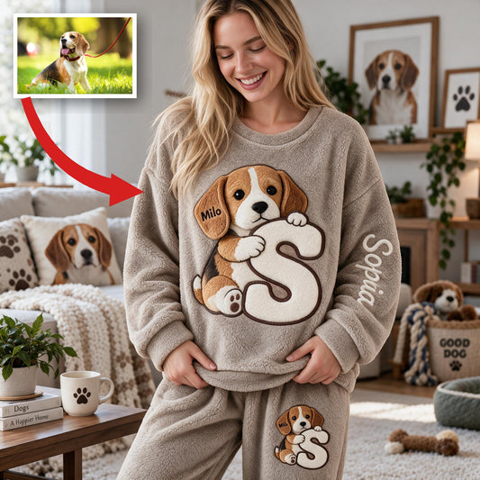 Personalized Tricolor Beagle Fleece Lounge Set Cozy Dog Owner Loungewear