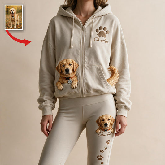 Personalized Adult Golden Retriever Zip Hoodie & Leggings Loungewear Set