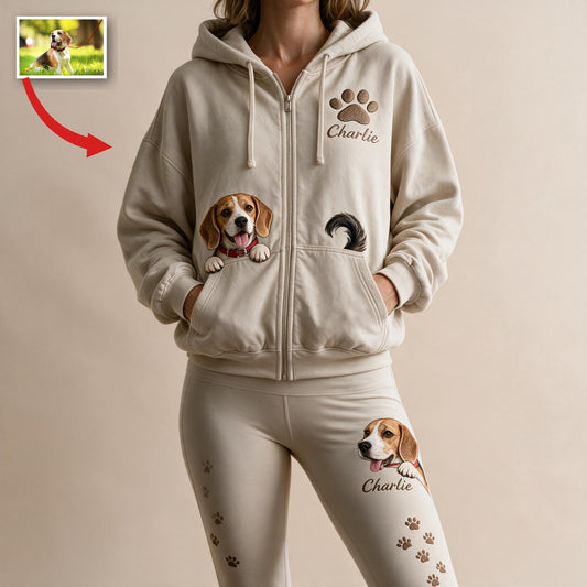 Personalized Adult Tricolor Beagle Zip Hoodie & Leggings Set Dog Lover Gift