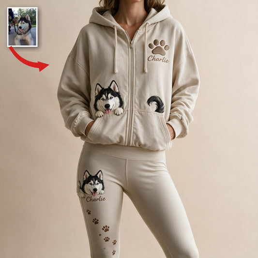 Personalized Siberian Husky Zip Hoodie & Leggings Loungewear Set