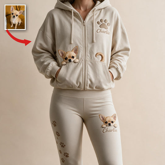 Personalized Fawn White Chihuahua Puppy Zip Hoodie & Leggings Loungewear Set