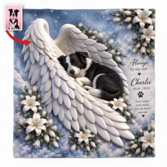 Personalized Black and White Border Collie Memorial Wearable Blanket