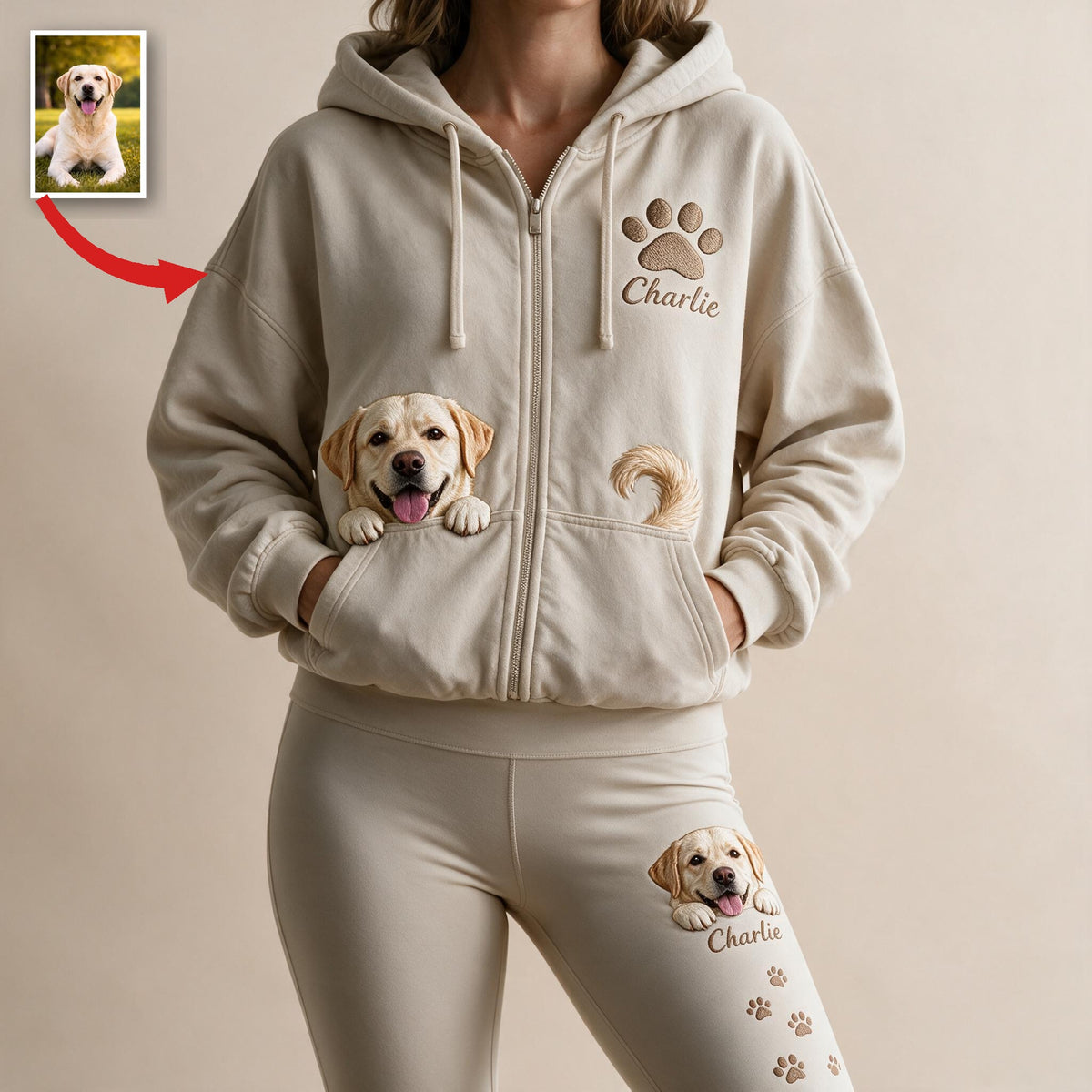 Personalized Adult Yellow Labrador Retriever Zip Hoodie & Leggings Loungewear Set