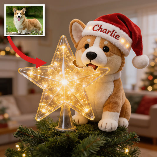Personalized Christmas Tan & White Pembroke Welsh Corgi LED Light Tree Topper Dog Lover Decor