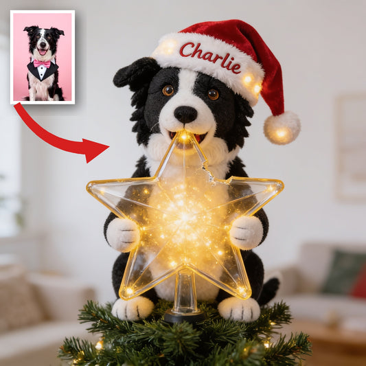 Personalized Christmas Border Collie LED Light Tree Topper Dog Lover Gift