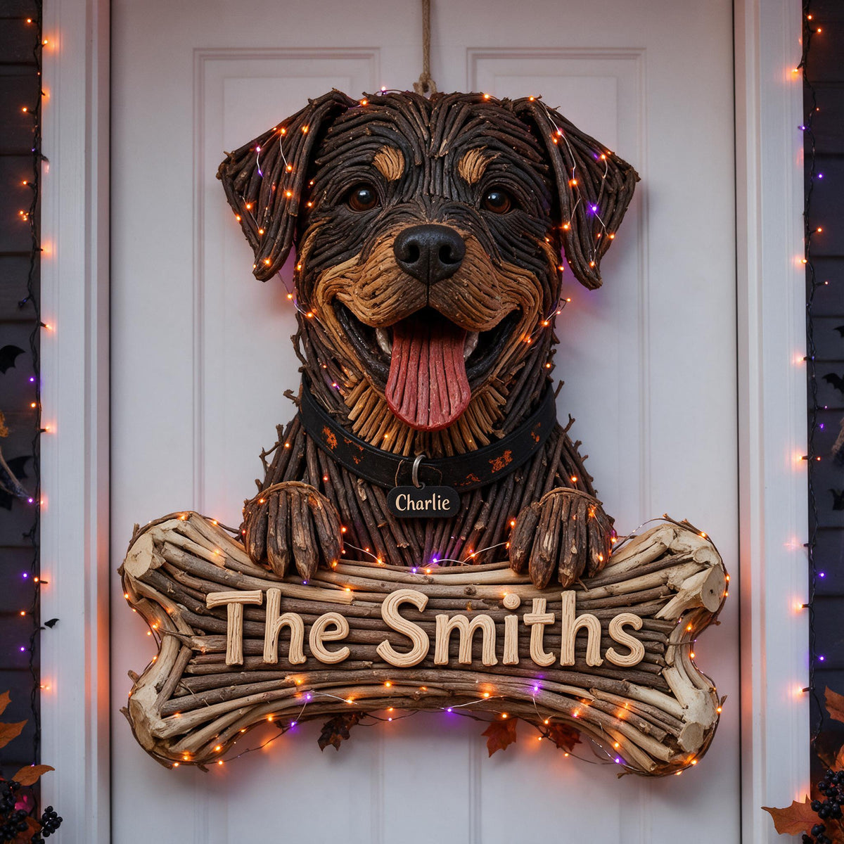 Personalized Halloween Black and Tan Adult Rottweiler LED Light Acrylic Sign