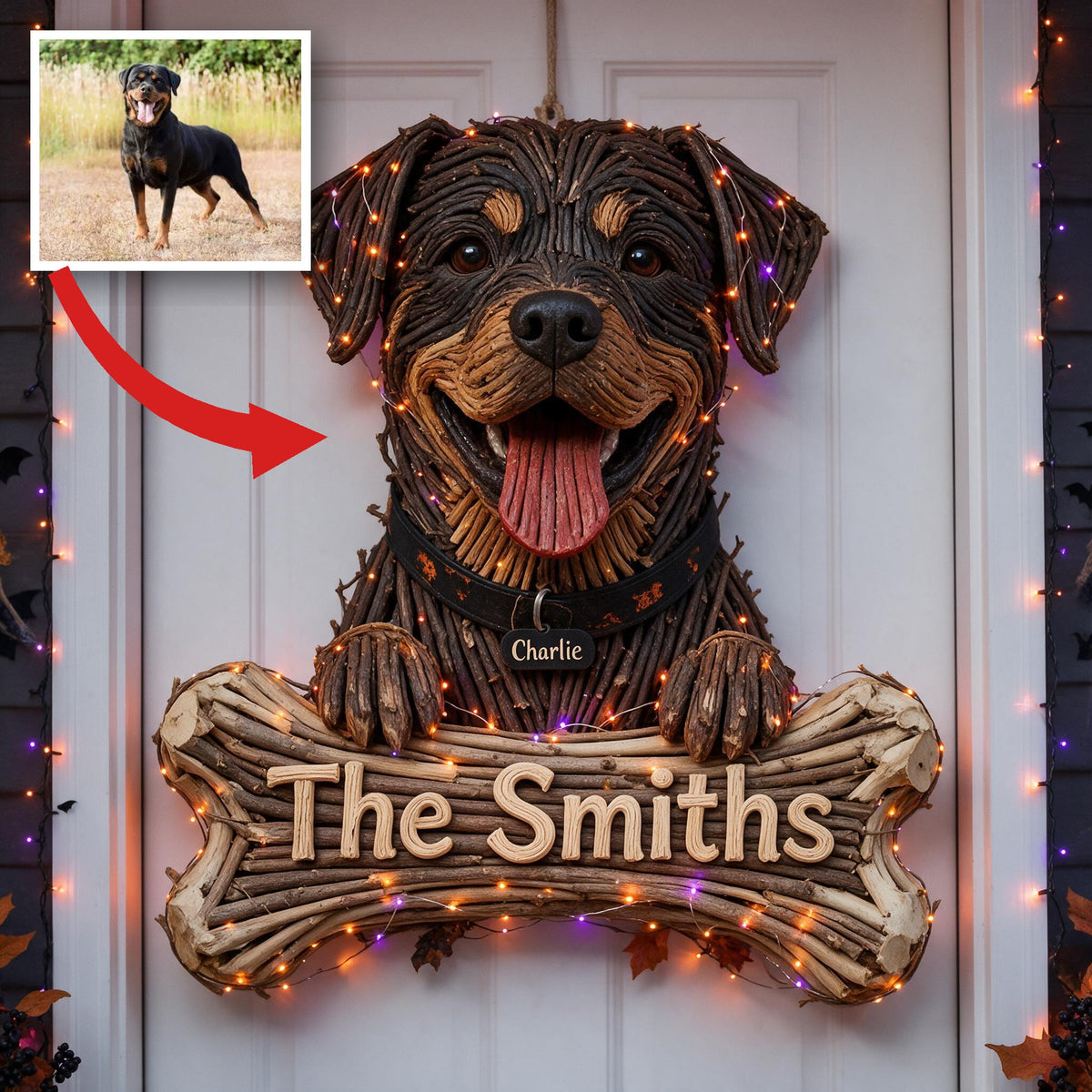 Personalized Halloween Black and Tan Adult Rottweiler LED Light Acrylic Sign