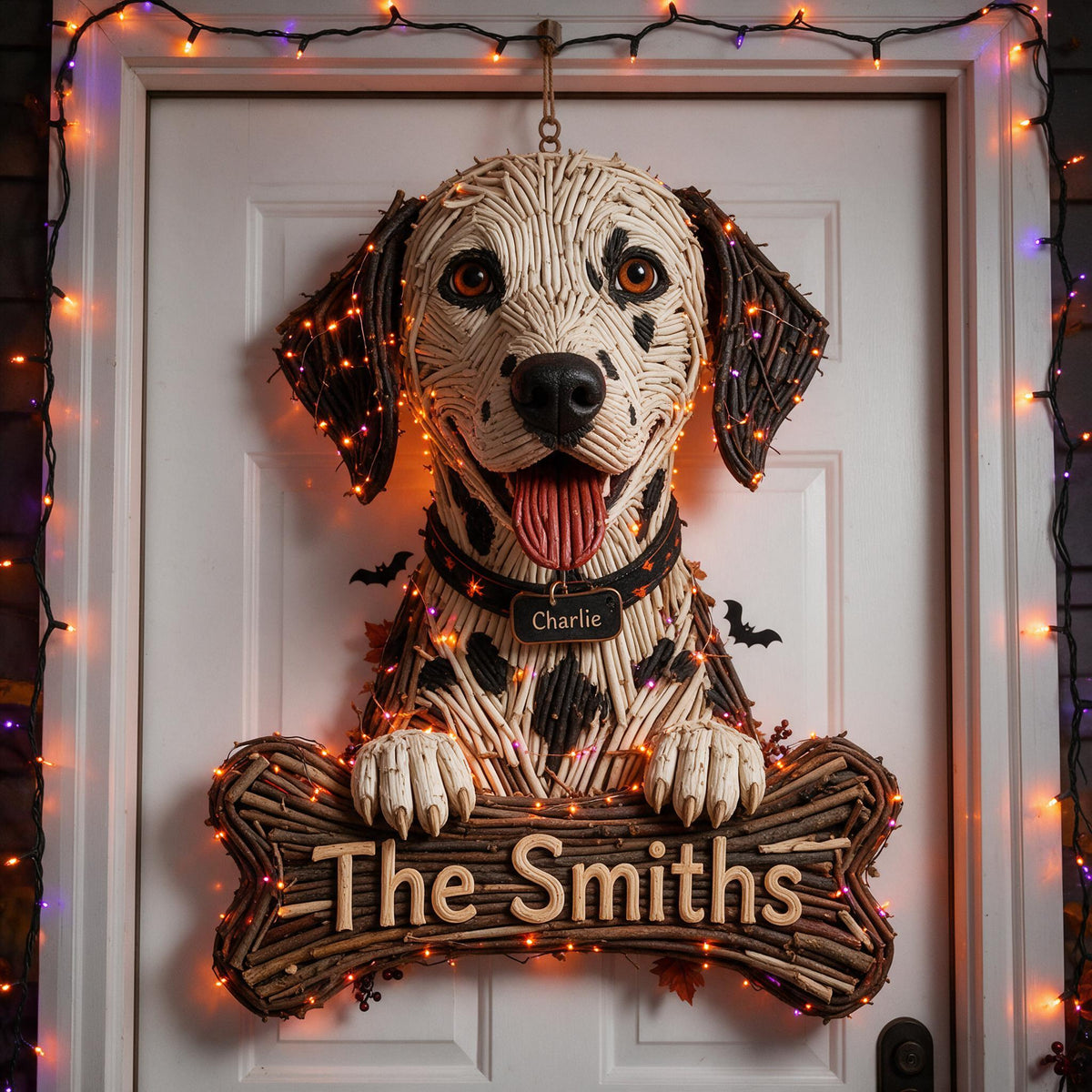 Personalized Halloween Black and White Spotted Dalmatian LED Acrylic Sign