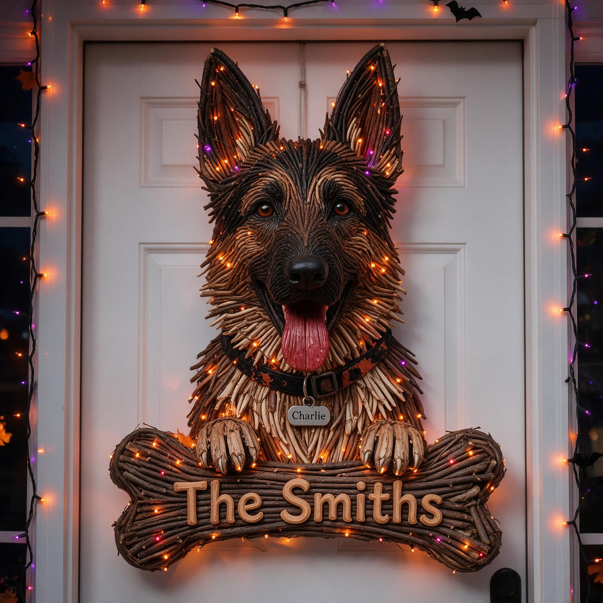 Personalized Halloween Black and Tan Adult German Shepherd LED Acrylic Sign