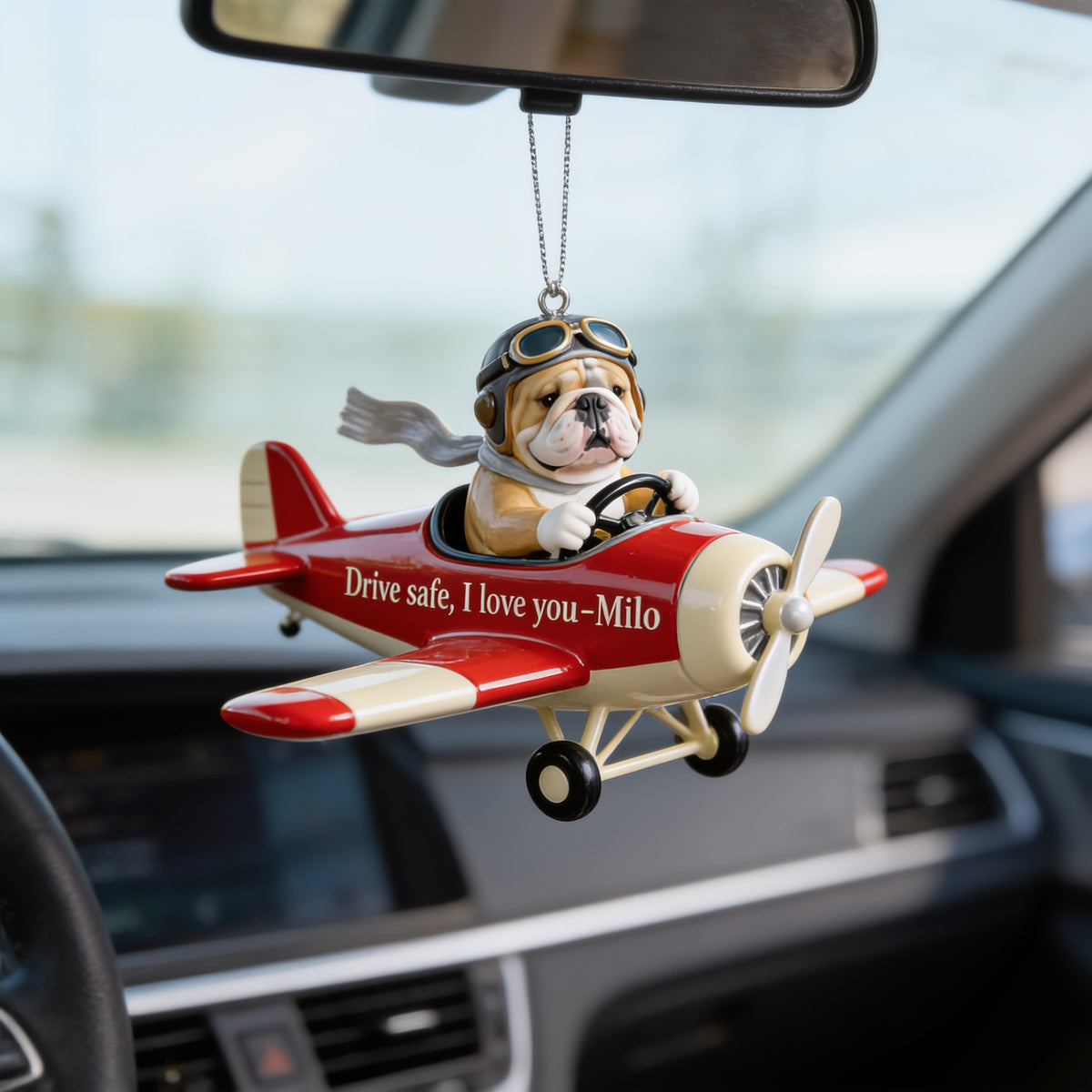 Custom Photo Adult Fawn White Bulldog Car Ornament, Dog Lover Gift
