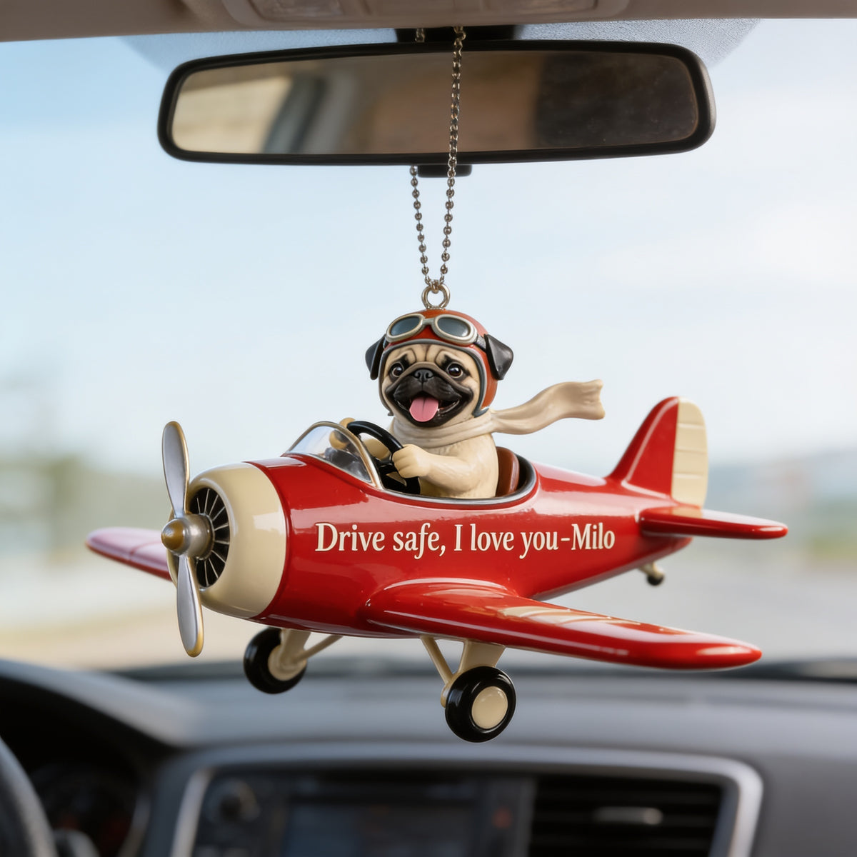 Custom Photo Pug Pilot Car Ornament, Dog Lover Gift