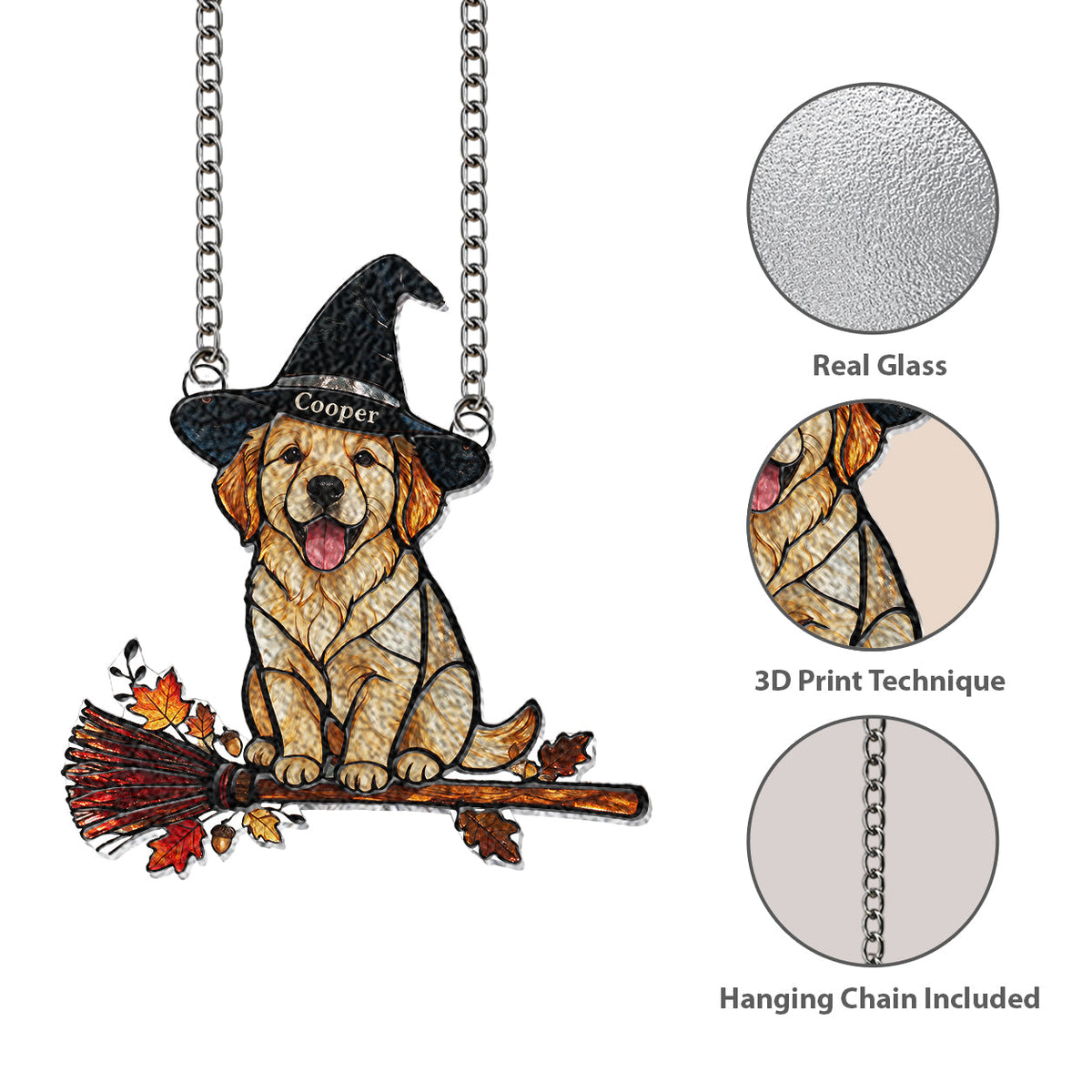 Personalized Halloween Black and Tan Dachshund Puppy 3D Printed Glass Suncatcher