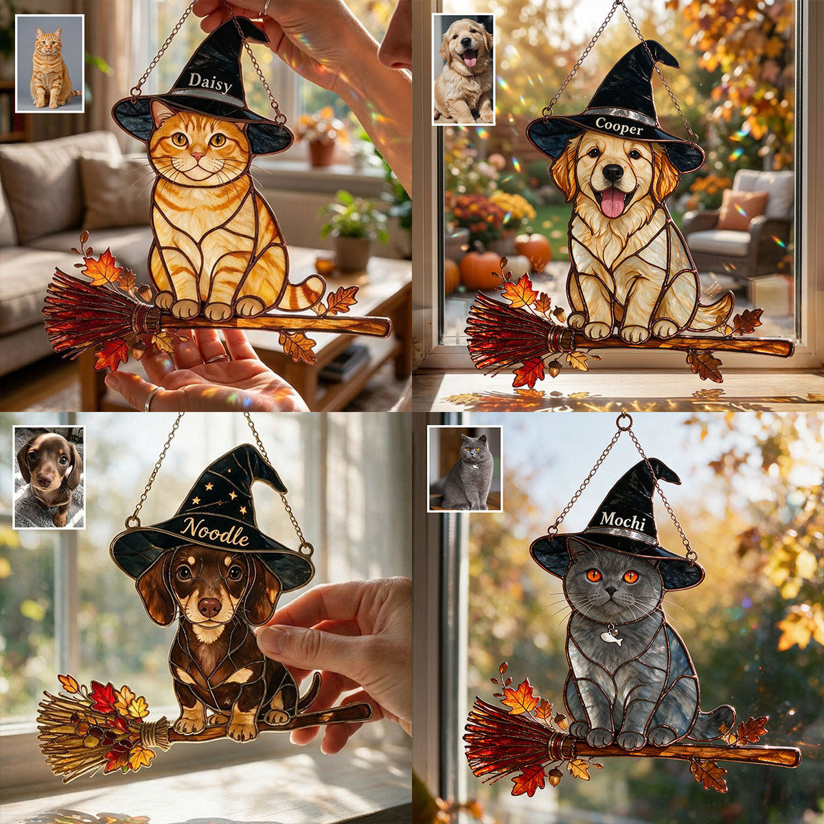 Personalized Halloween Black and Tan Rottweiler 3D Glass Suncatcher