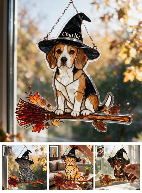 Personalized Halloween Tricolor Adult Beagle 3D Glass Suncatcher