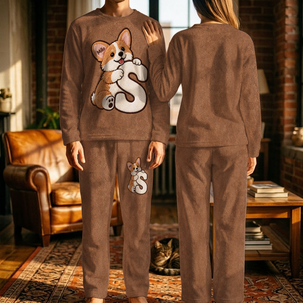 Personalized Fawn Pug Puppy Fleece Lounge Set Dog Owner Loungewear Gift