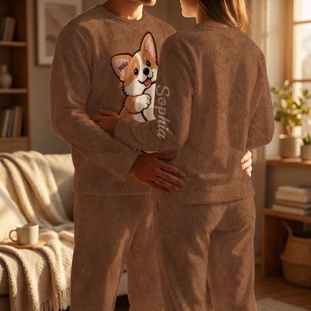 Personalized Black and Tan Dachshund Puppy Fleece Lounge Set Dog Lover Gift