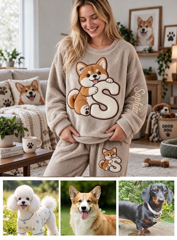 Personalized Tan White Adult Shiba Inu Fleece Lounge Set Cozy Loungewear Gift