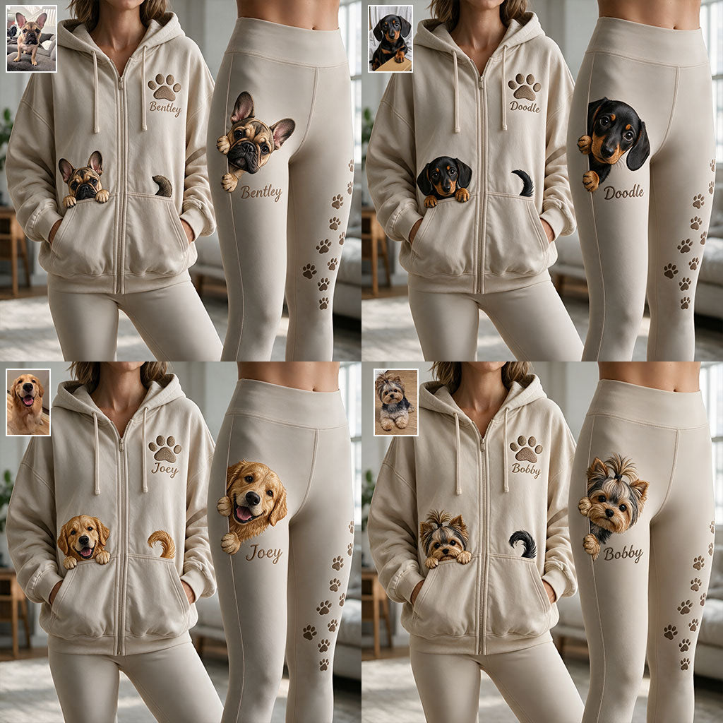 Personalized Tan & White Adult Shiba Inu Zip Hoodie & Leggings Set