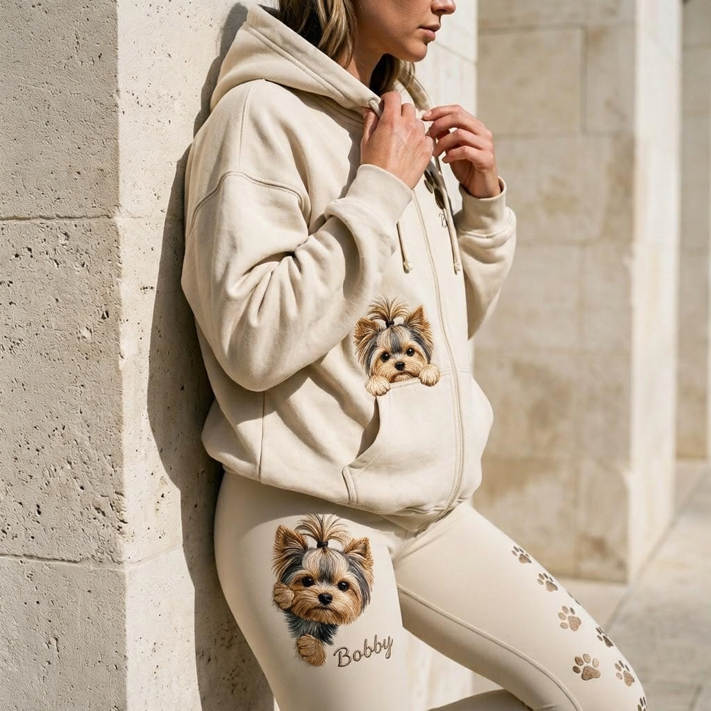 Personalized Black and White Spotted Dalmatian Zip Hoodie & Leggings Loungewear Set