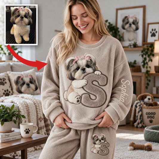 Personalized Fluffy Shih Tzu Fleece Lounge Set Cozy Loungewear for Dog Lovers