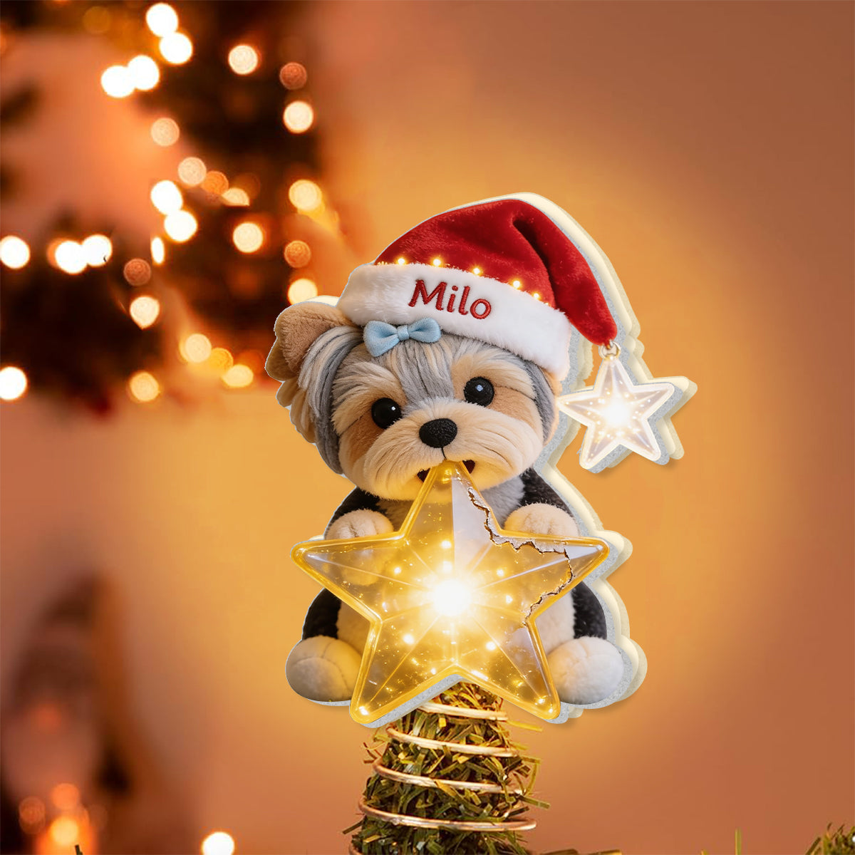 Personalized Christmas Fluffy Pomeranian LED Light Tree Topper Dog Lover Gift