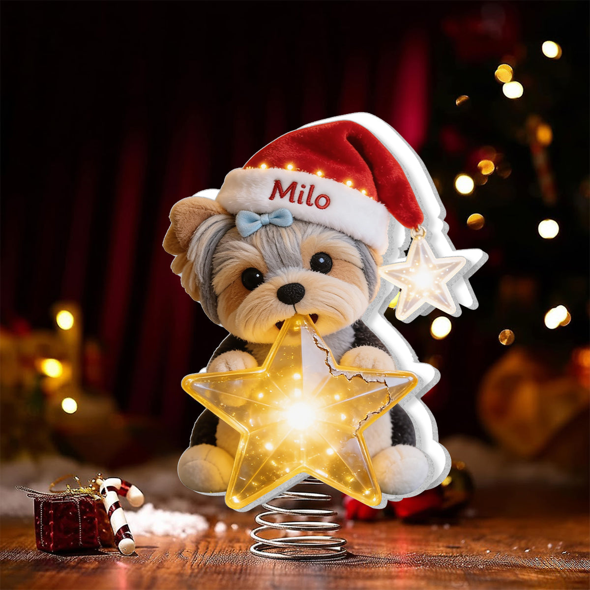 Personalized Christmas Fluffy Shih Tzu LED Light Tree Topper Dog Lover Gift