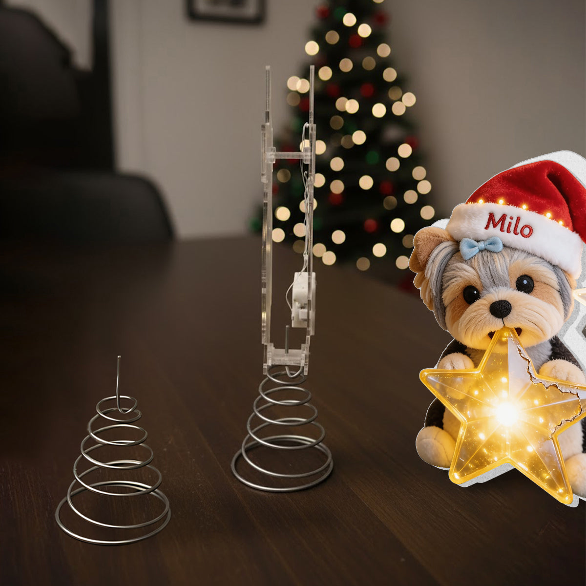 Personalized Christmas Fawn Pug Puppy LED Light Tree Topper Dog Lover Gift