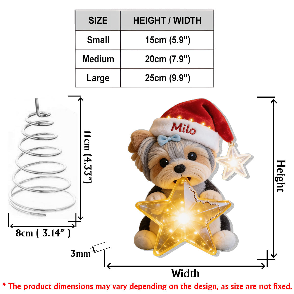 Personalized Christmas Fluffy Shih Tzu LED Light Tree Topper Dog Lover Gift