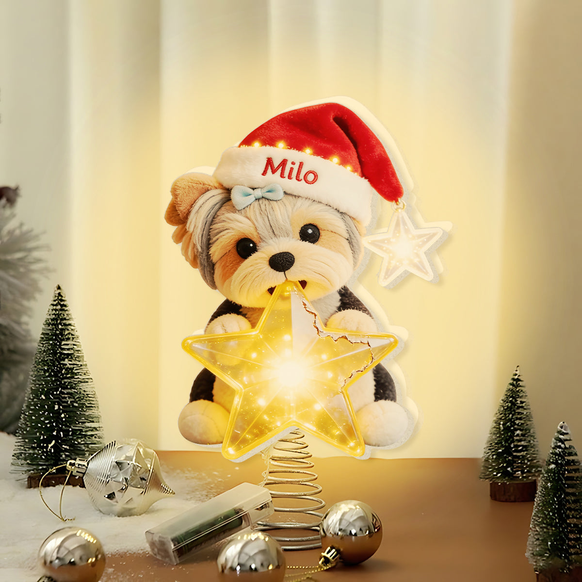 Personalized Christmas Black and Tan Rottweiler LED Light Tree Topper Dog Lover Gift