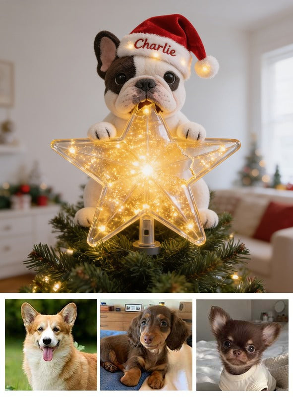 Personalized Christmas Black and White French Bulldog LED Tree Topper Dog Lover Gift