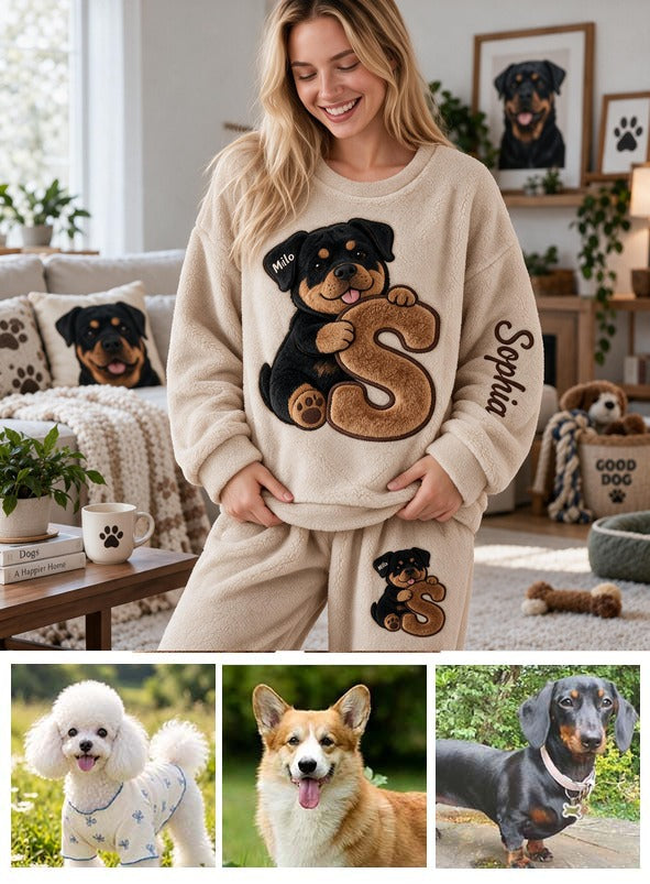 Personalized Black and Tan Adult Rottweiler Fleece Lounge Set Dog Lover Gift