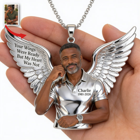 Personalized Memorial Middle-Aged Black Man Pendant Necklace, Dad Husband Remembrance Gift